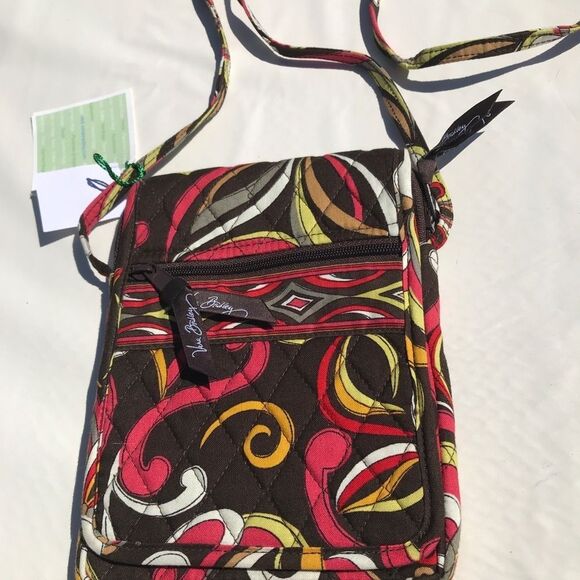 Vera Bradley Puccini Mini Crossbody Flap Hipster Purse Brown Red Yellow - Picture 2 of 6